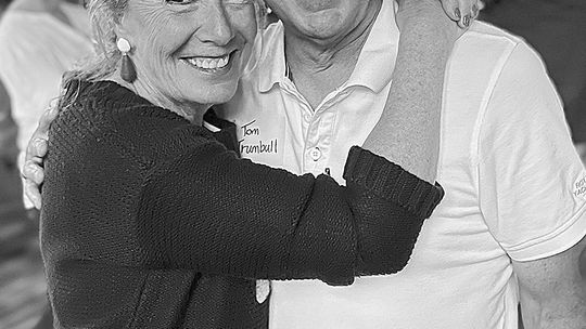 Leland residents Sue Trumbull and her husband, Tom, are pictured last year at the Leland Yacht Club party. Courtesy photo