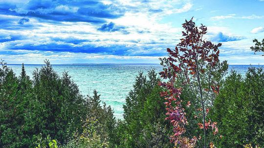 Autumn colors border the view from the overlook at Peterson Park near Northport. Photo courtesy of Mike Haynes