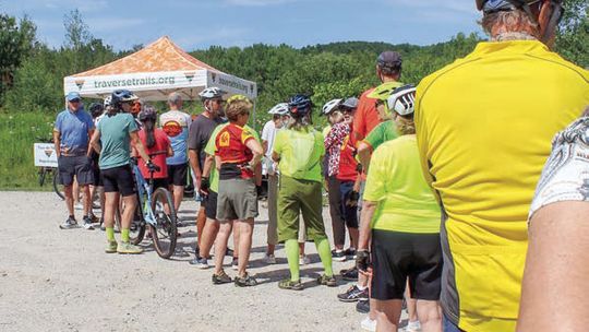 Bikers wait in line