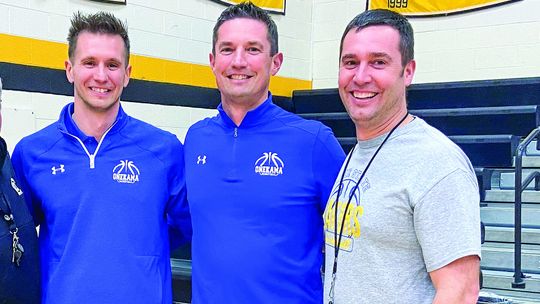 The Bradford brothers will have a homecoming when Glen Lake plays at Onekama tonight at 7 p.m., pitting the brothers against each other for the first time. From left to right: Nick, Nathan, and Jason Bradford. Courtesy photo