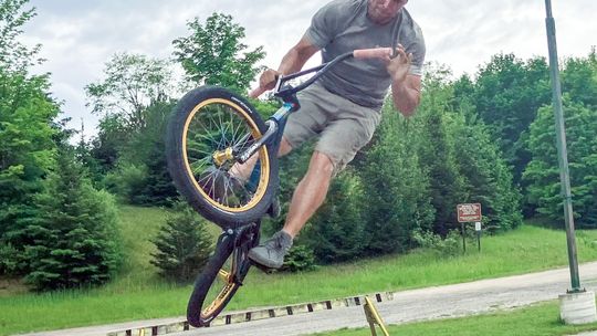Brian Flanagan of Frankfort is pictured using the newly installed ramps at the Braman Hill Skate Park in Northport. Courtesy photo