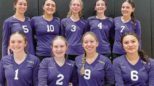 Leland’s high school varsity volleyball team this season is pictured. Back row (from left to right): Abby Martini (11th), Kally Sluiter (12th), Cielle Fort (11th), Molly Rousseau (11th), Sophya Sluiter (9th). Front row: Lia Kiessel (9th), Aubrey Rousseau (9th), Abby Hicks (12th), Adalee Ra...