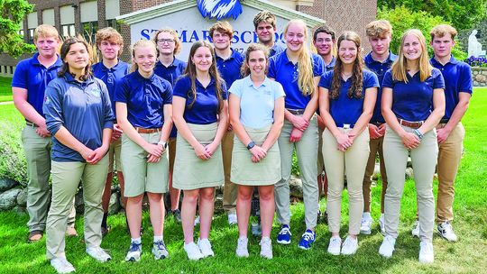 Front Row: L-R: Amanda Tarsa, Kendra Couturier, Sarah Bunek, Elena Grant, Leah Fleis, Della Bunek, Delana Kirt. Back Row: L-R: Will Grant, Carter Wolf, Lucas Jarvis, Jerry Schaub, Ben Freundl, James Licht, Luke Gallagher, Eli Kelenske