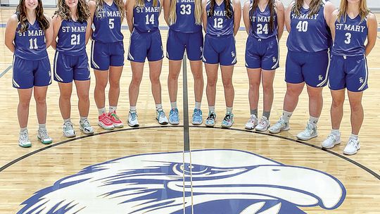 The Detroit Free Press ranked Lake Leelanau St. Mary basketball as the second best team in Division 4 as of last week. The Eagles pose for a team picture earlier this season. Courtesy photo