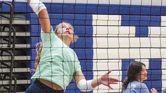 Lake Leelanau St. Mary senior Kyla Barnowski spikes during a volleyball practice earlier this week. The Eagles start the 2024 season yesterday and today at Suttons Bay and Lake City. Enterprise photo by Brian Freiberger