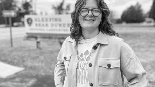Piping Plover Lead Erica Adams reflects on her love for the Sleeping Bear Dunes National Lakeshore and its endangered species. Enterprise photo by Brian Freiberger