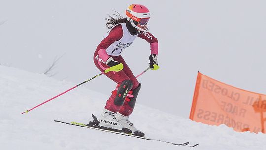 Leland sophomore Willa Murray races down the hill at Crystal Mountain during the Lake Michigan Ski Conference championship last week. Murray qualified for states in both slalom and giant slalom. Enterprise photos by Brian Freiberger