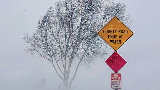 Gusts of up to 54 mph coming off Lake Michigan across Little Glen Lake caused white out conditions in the area for most of the day