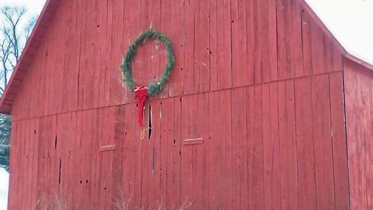 The Bolton barn just north of Empire on M-22 is decoarated each year with a large, but simple, Christmas wreath. Enterprise photo by Amy Hubbell
