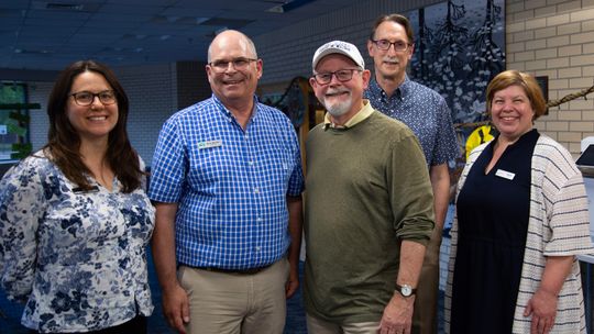 Author William Kent Krueger was brought to the county by local libraries and their supporters. Pictured, from left, are Julie Preneta, director, Leelanau Township Public Library; Mark Morton, director, Leland Township Public Library; author William Kent Krueger; David Diller, director, Gle...