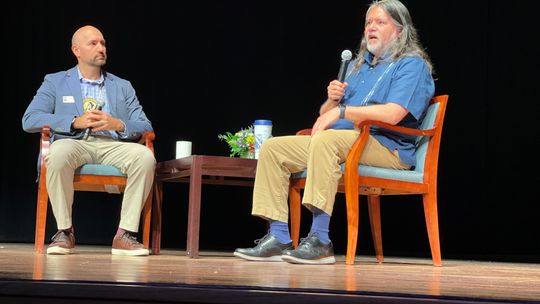 International Affairs Forum advisory board member Mark Wilson (left) moderated the May 16 discussion about indigenous sovereignty with Matthew Fletcher (right), a Harry Burns Hutchins Collegiate Professor of Law at Michigan Law School. Fletcher shared his insight about the background of tr...