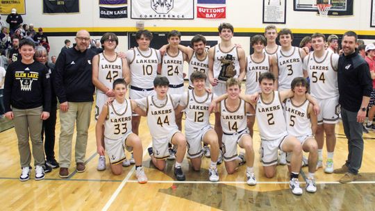 Glen Lake boys basketball captured its first district championship since 2021 with a 44-42 win over Frankfort on Friday, March 1. Enterprise photo by Brian Freiberger