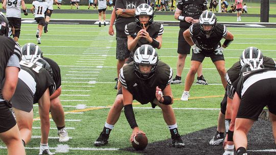 Glen Lake practices offensive plays before playing in its first scrimmage of the year on Thursday. The Lakers kick off the 2024 season at Manton on Thursday, Sept. 29 at 7 p.m. Enterprise photo by Brian Freiberger