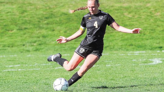 Glen Lake defender Autumn Staley clears the ball against Buckley on Monday. Enterprise photo by Brian Freiberger