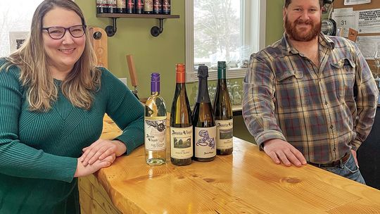Emily Goodell, Amoritas Vineyards co-owner and head viticulturist is pictured with Matthew Goodell, Amoritas co-owner, at the tasting room in Lake Leelanau. Amoritas Vineyards submitted four wines to the 2024 San Francisco Chronicle Wine Competition, and came away with one Best of Class fo...