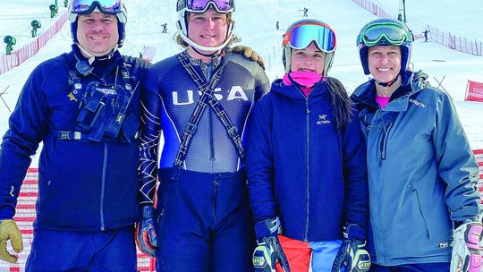 Glen Lake cooperative ski team had two competitors compete at the MHSAA Div. 2 Skiing State Championship on Monday. From left to right John Kasben, Colin Kasben, Willa Murray, and Stephanie Sutherland Assistant coach. Courtesy photo