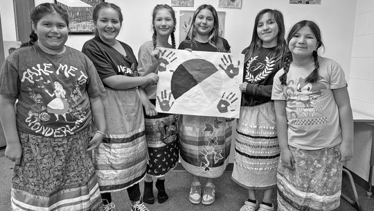 Students at Suttons Bay Public School celebrated Native American Heritage Month with a special spirit week, with one of the themed days being “rock your ribbon skirt or shirt.” Courtesy photo
