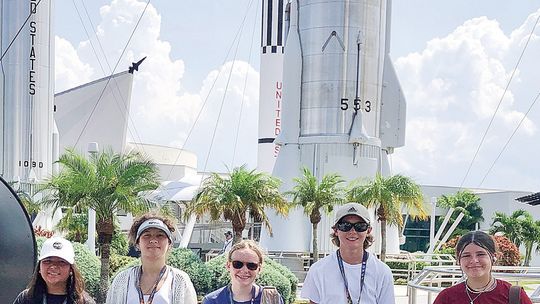 Northport Public School’s “Lunar Leapers” team is seen in the Rocket Garden at the Kennedy Space Center last month. Courtesy photo