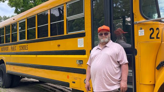 Rick Deering finished up his last year of driving the school bus for Northport Public School on Thursday afternoon. Deering is retiring after 33 years of driving for Northport. Enterprise photo by Meakalia Previch-Liu