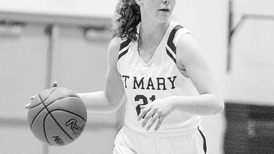 Lake Leelanau St. Mary guard Muriel Korson dribbles right during a 61-39 win over Onekama last week. Enterprise photo by Brian Freiberger