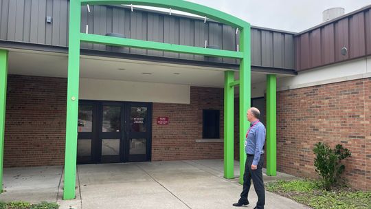 An entrance into the north building of Suttons Bay Public Schools is pictured, one of several currently not in use by students in the district. Enterprise photo by Meakalia Previch-Liu