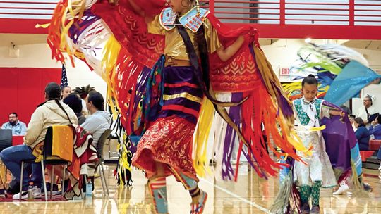 Suttons Bay Public School senior and head female dancer Keeley TwoCrow is pictured at the district’s annual graduation powwow on Saturday. More tribal news on pages 7-9. Enterprise photo by Meakalia Previch-Liu