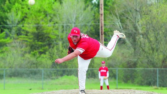 Suttons Bay pitcher Gavin Schictel throws a strike against Buckley on Monday. Enterprise photo by Brian Freiberger