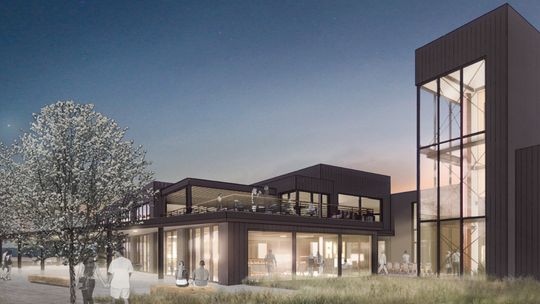 This computer rendering shows what the visitors center for the Traverse City Whiskey Company distillery in Elmwood Township may look like when it’s completed. Courtesy photo.