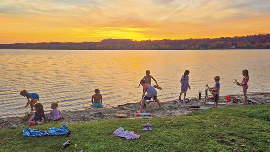 Temperatures in the high 70s, low 80s provided an opportunity for one last swim in Lake Leelanau Monday. Pictured on a south Lake Leelanau beach are siblings and cousins Lucia Bean, Blaise Bean, Hazel Bean, Bella Bean, Rex Bean; Nola Rexroat, Jozie Rexroat, Avery Rexroat and Wolfgang Morio...