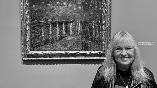 Roberta Cohen in front of Van Gogh’s “A Starry Night Over the Rhone” at the National Gallery in London’s Van Gogh: Poets and Lovers exhibit, which is part of their 200th anniversary celebration. Courtesy photo