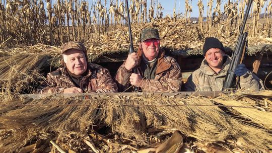 Doug Whitley, center, joined with two friends last month to hunt waterfowl in northwest Missouri. Courtesy photo