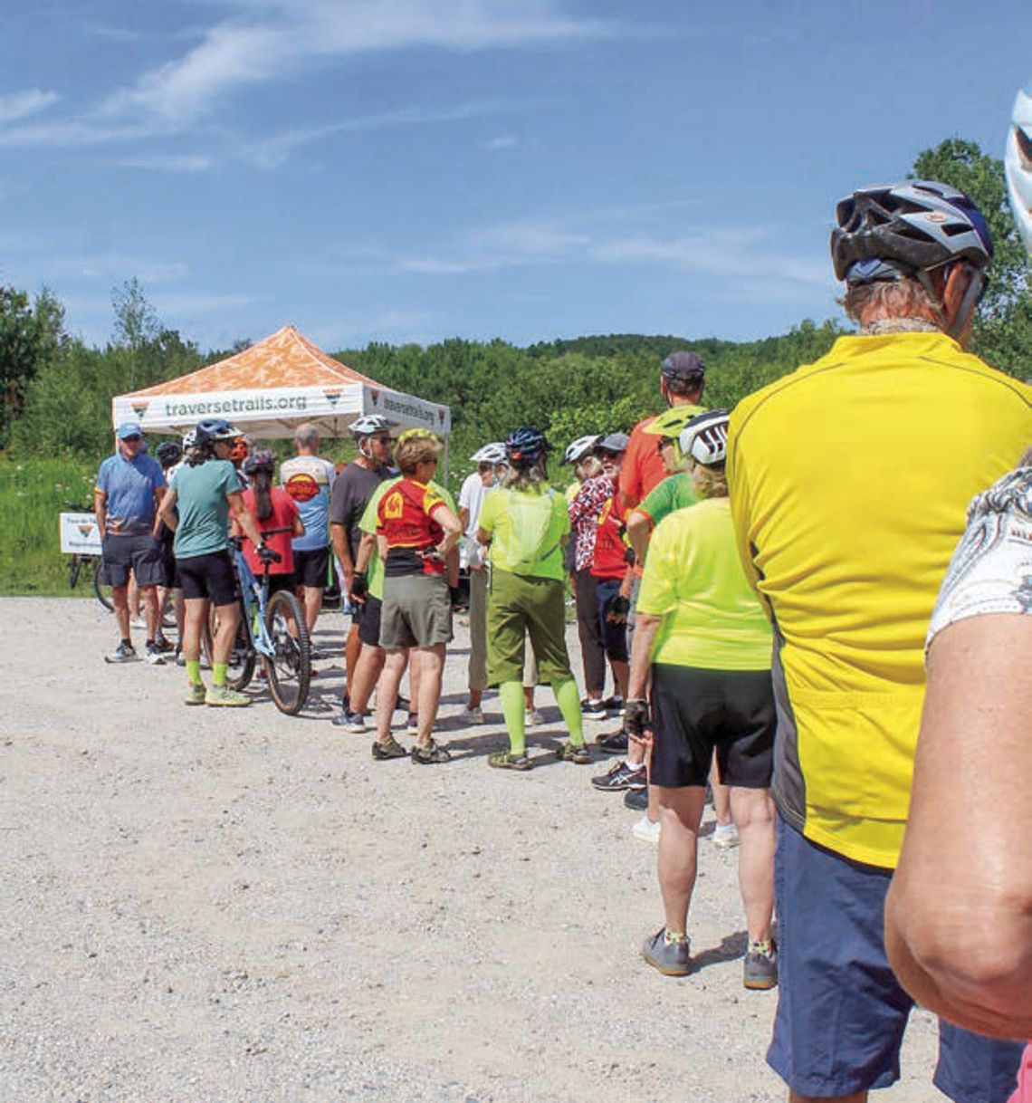 Bikers wait in line