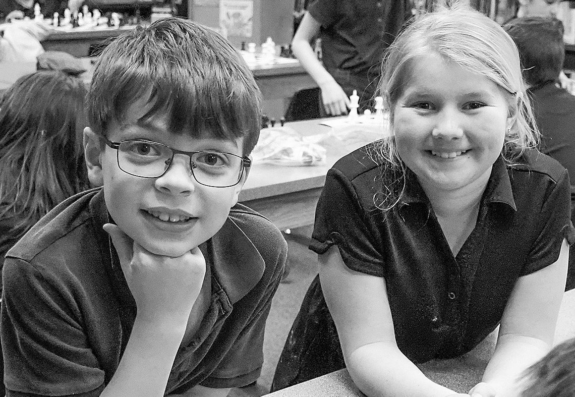 Luke Mullane and Mary Grant are all smiles as they gather for the first St. Mary School Chess Club meeting. Courtesy photo