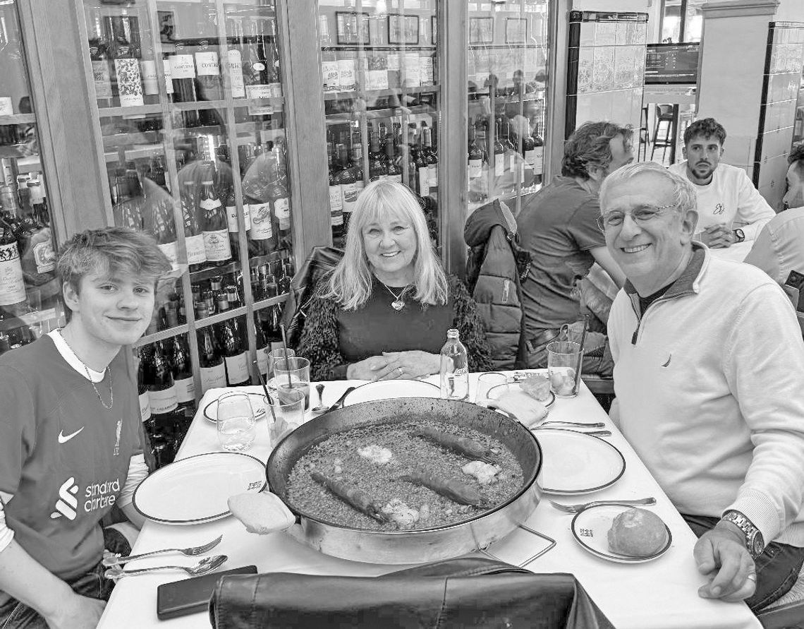 Roberta and Allan Cohen enjoyed some paella in Valencia, Spain, with their grandson, Killian Pozdol, who is studying there for a semester. Courtesy photo