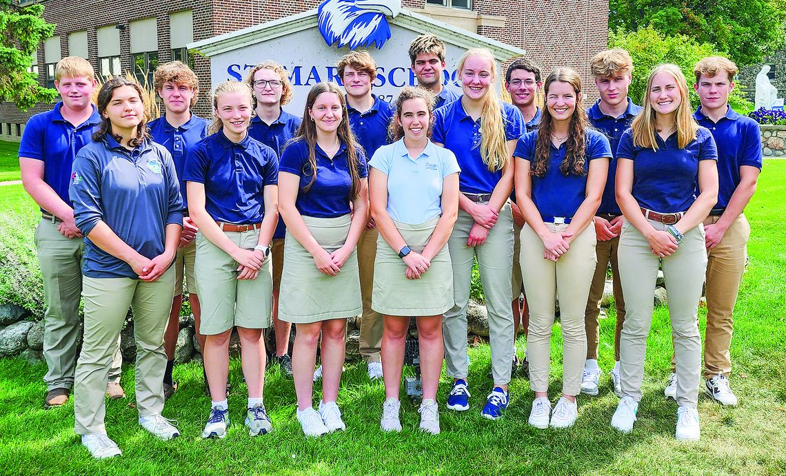 Front Row: L-R: Amanda Tarsa, Kendra Couturier, Sarah Bunek, Elena Grant, Leah Fleis, Della Bunek, Delana Kirt. Back Row: L-R: Will Grant, Carter Wolf, Lucas Jarvis, Jerry Schaub, Ben Freundl, James Licht, Luke Gallagher, Eli Kelenske