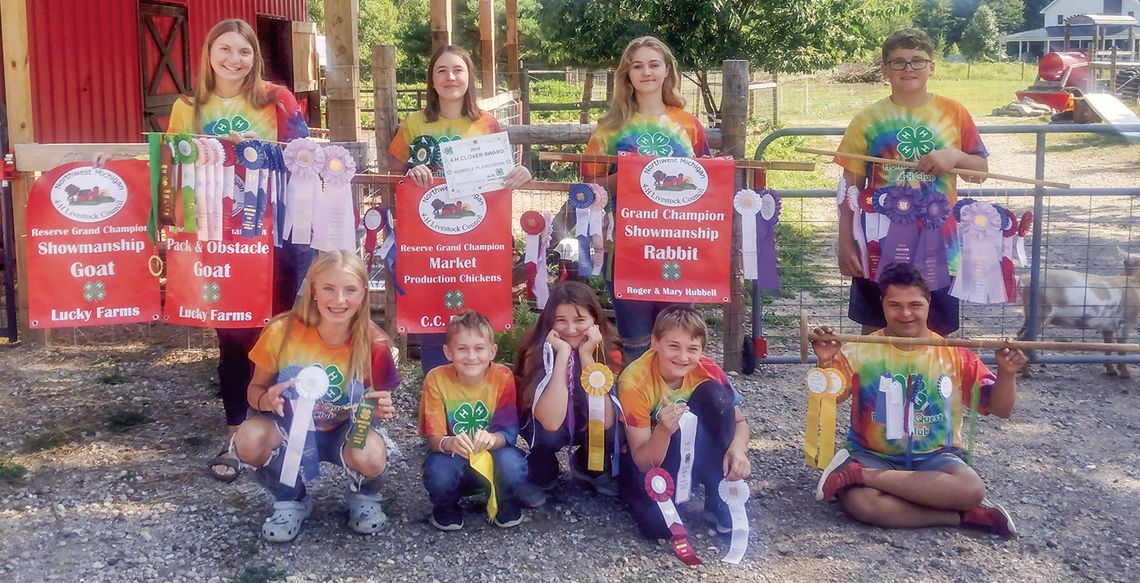 Leelanau County youth brought home awards from the 4-H livestock shows at the Northwestern Michigan Fair this weekend. In the back row, from left to right, are Judy Steffens, Isabelle Plamondon, Violet Claar, and Jack Anderson. In front are Faith Steffens, Jaxson Plamondon, Samantha Claar,...