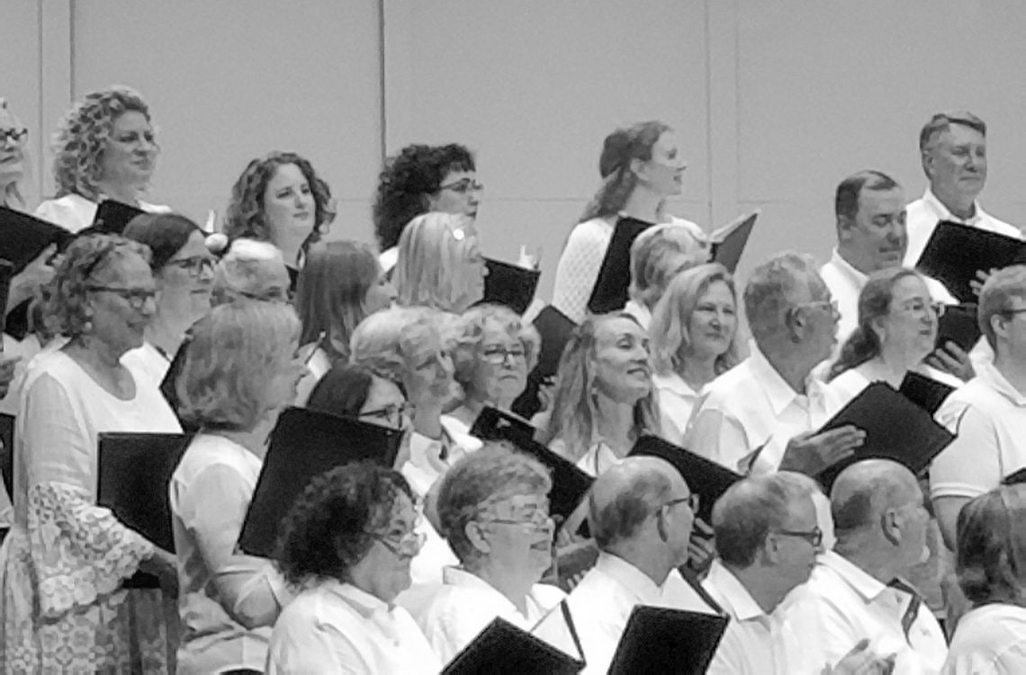 Omena residents Kanda McKee and Cathy Stephenson were among 104 vocalists who attended Interlochen’s Adult Choir Camp last week. Kanda is fourth from left in the second row up in this picture. Pictures courtesy of Kim Armbruster