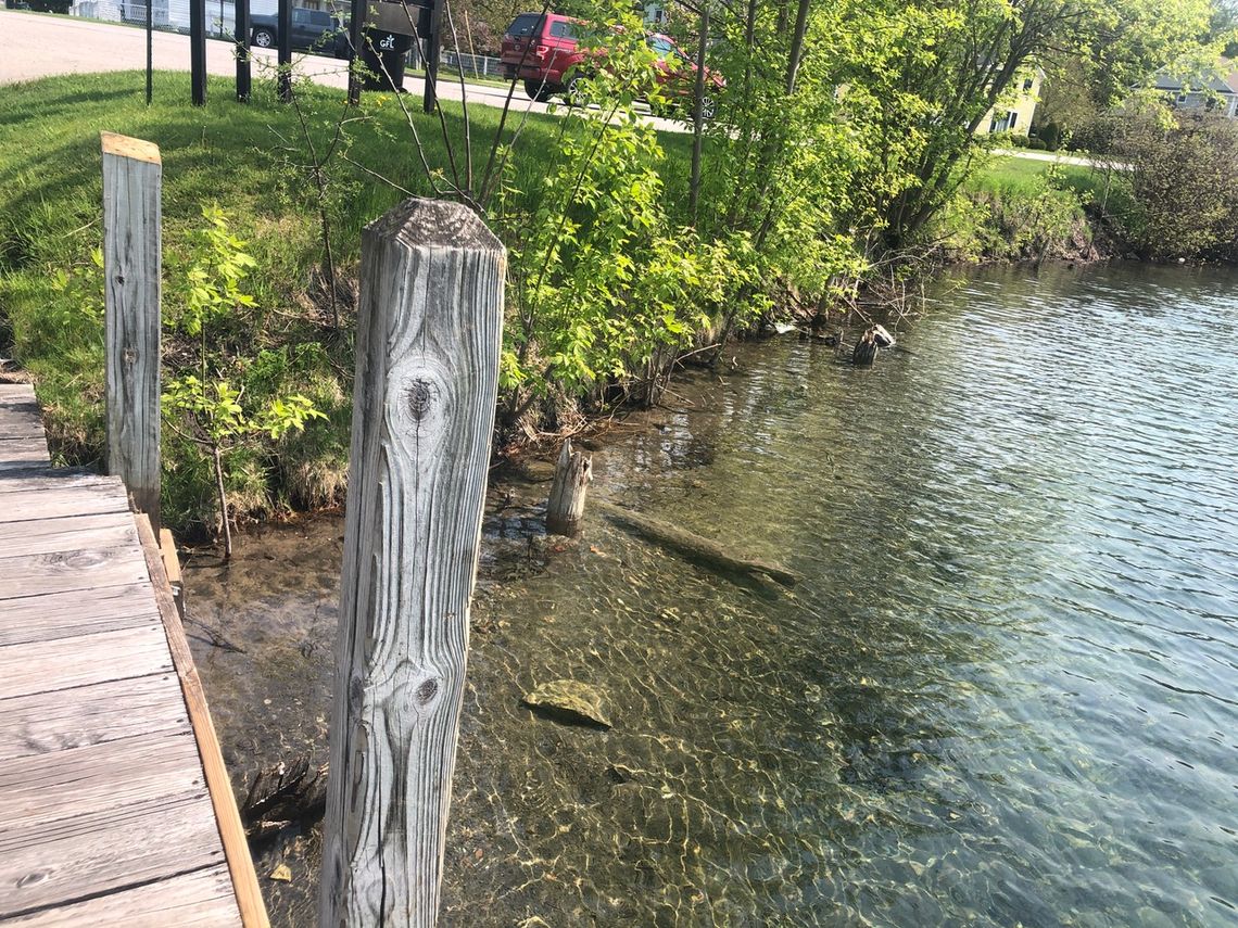 The 96-foot dock, which lined the Leland River at a stateowned boat launch, was located between the Bluebird and Riverside restaurants. It was moved by the state Water Resources Division of the Department of Environmental, Great Lakes, and Energy. Enterprise file photo