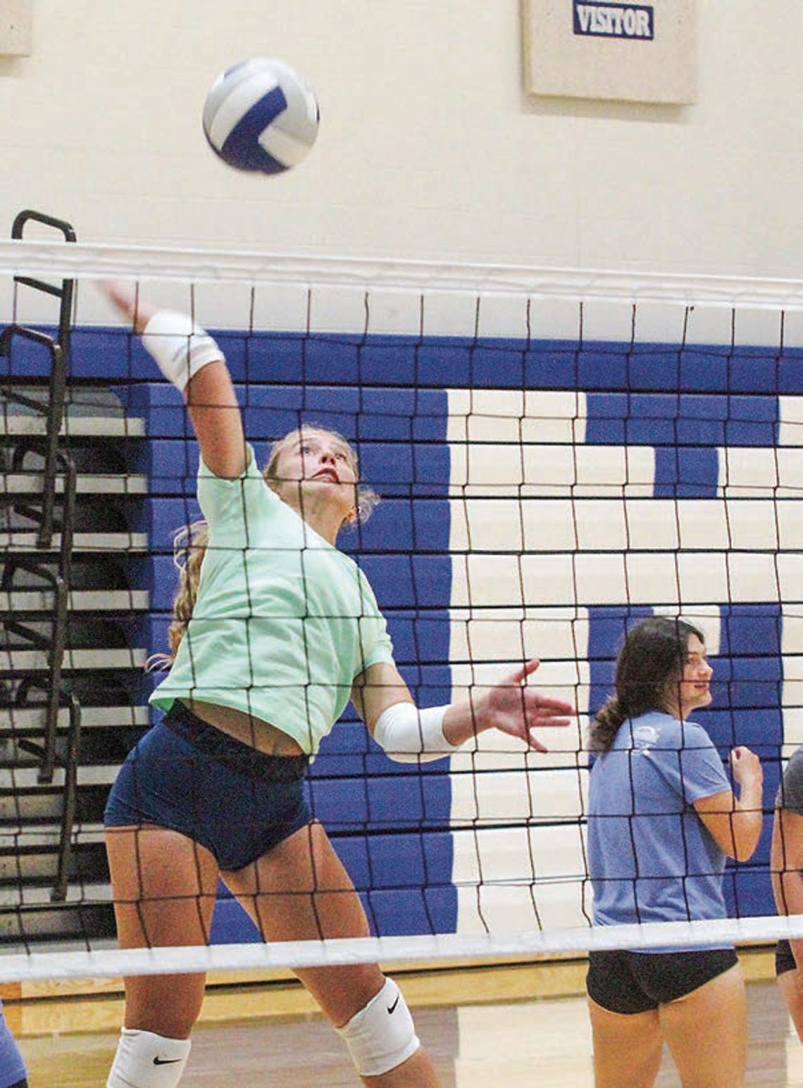 Lake Leelanau St. Mary senior Kyla Barnowski spikes during a volleyball practice earlier this week. The Eagles start the 2024 season yesterday and today at Suttons Bay and Lake City. Enterprise photo by Brian Freiberger