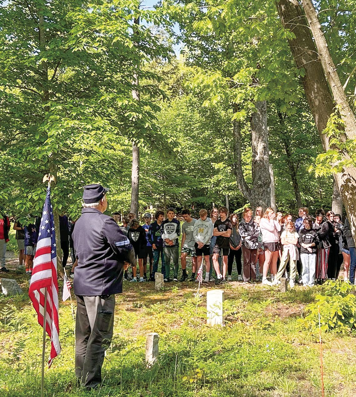 Eighth grade students from Glen Lake School Eighth grade students from Glen Lake School were part of a cemetery Friday honoring those whose final resting place is a historical, long-lost ceremony in Glen Arbor Township. Enterprise photo by Everett Howell