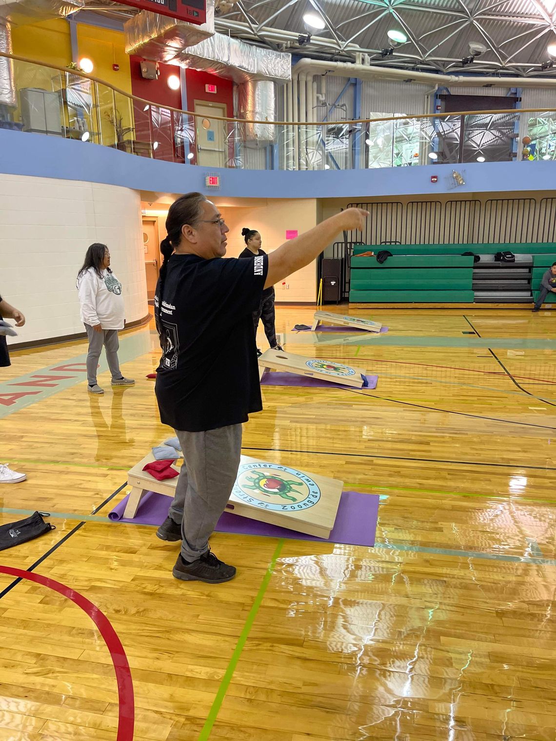 David Anderson, pictured here at the Strongheart Gym during the games last year, is organizing another nine week-long corn-hole league (Mandaamini-Mashkimodan Apagidoon League) starting Wednesday, September 11 for the fall season.  Courtesy photo