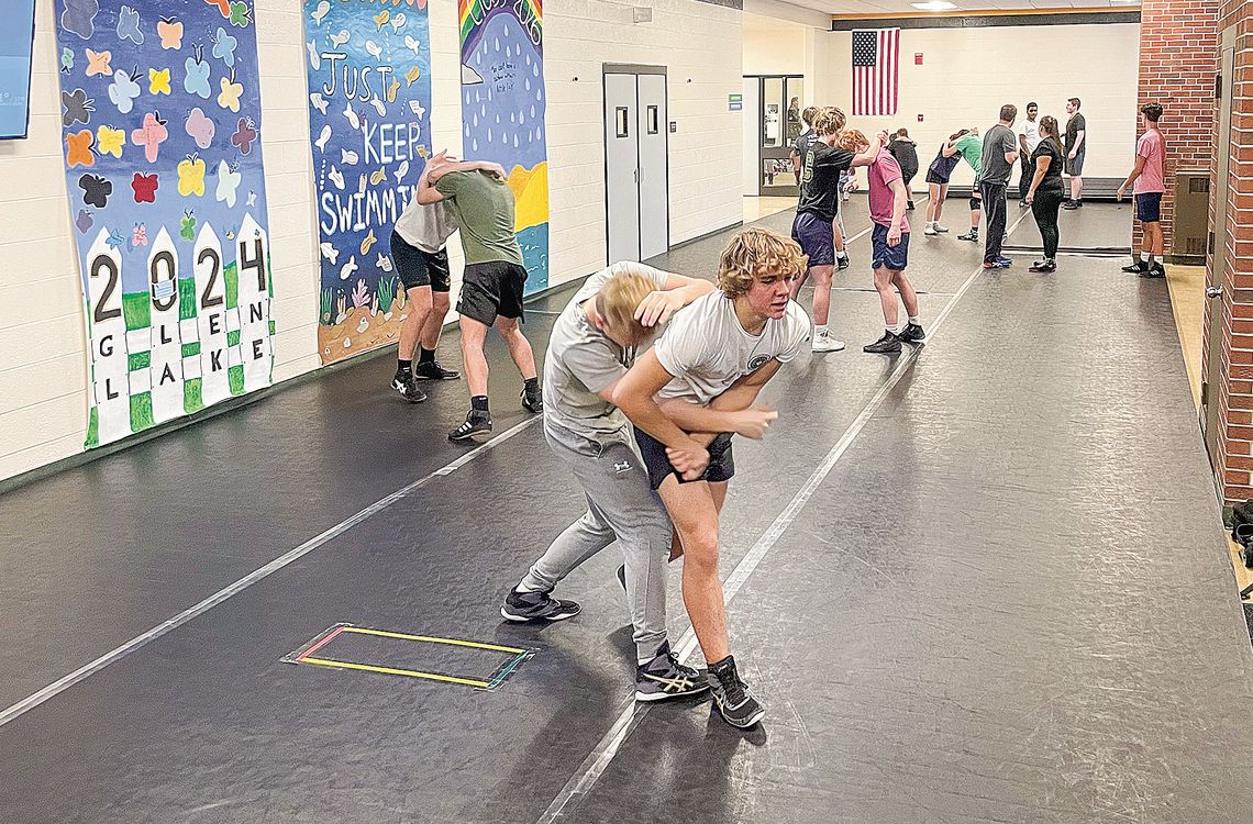 Glen Lake wrestlers practice Glen Lake wrestlers practice in the “Dojo” during its first season back as a prep sport. The Lakers ended the 2023 calender year by competing in its first two wrestling tournaments in over 20 years. Enterprise photo by Brian Freiberger