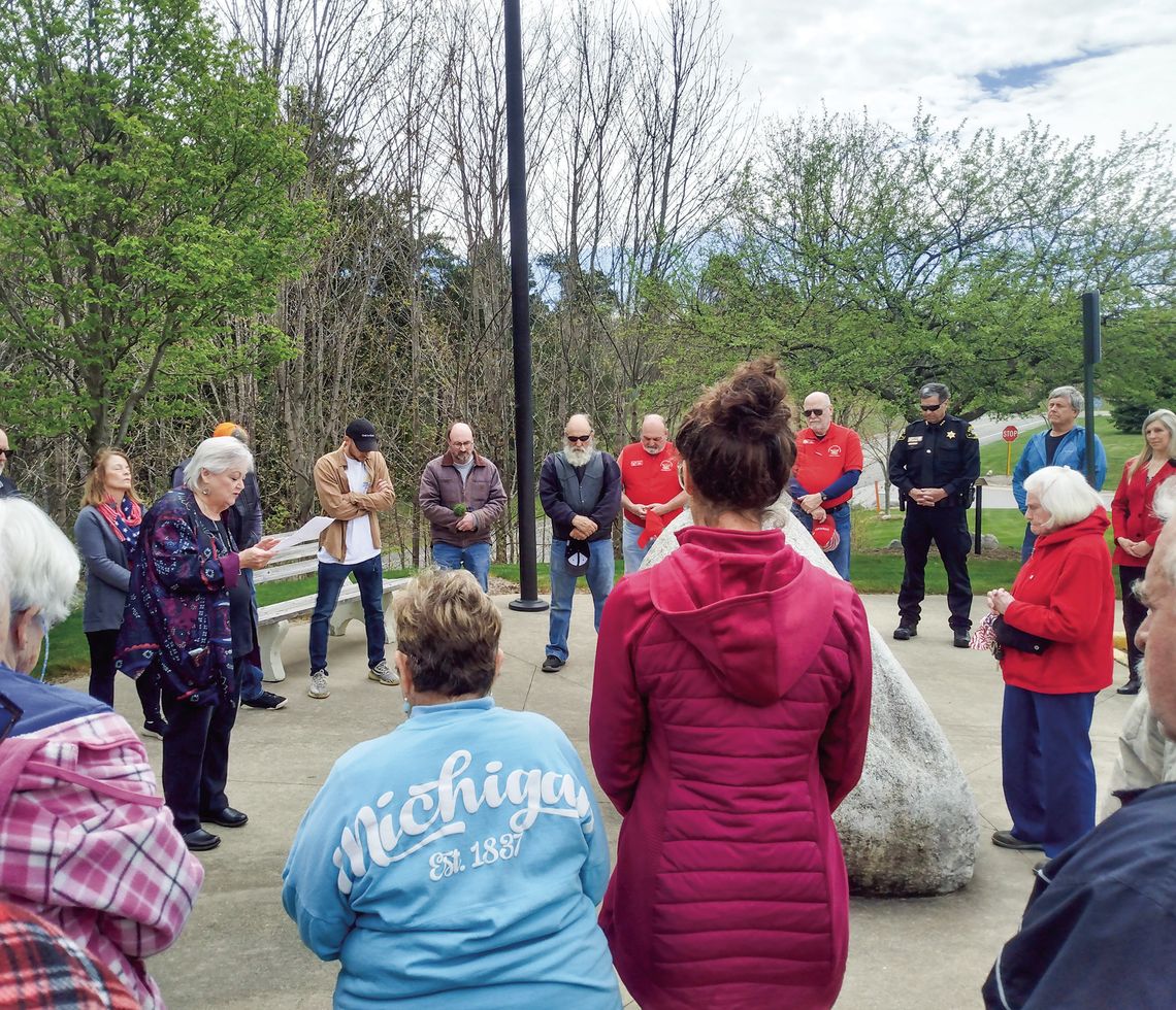 Reverand Lucy Schaub of Leelanau Community Church in Lake Leelanau organized an event observing the National Day of Prayer at the Leelanau County Government Center in Suttons Bay, which was attended by members of several local congregations May 2. Enterprise photo by Zachary Marano