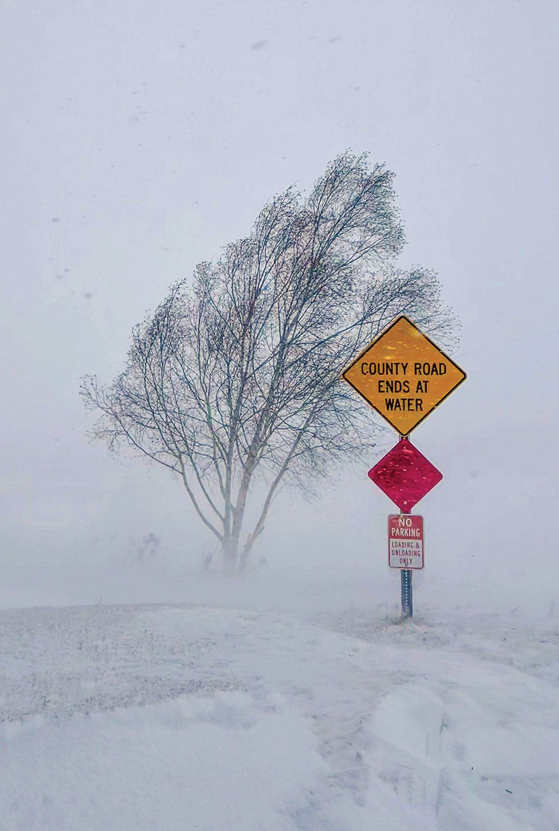 Gusts of up to 54 mph coming off Lake Michigan across Little Glen Lake caused white out conditions in the area for most of the day