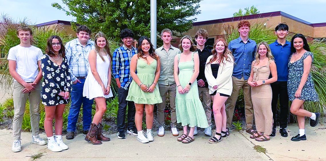 The 2024 Suttons Bay homecoming court includes, from left, freshmen representatives Elijah Kiessel and Elise O’Dwyer; sophomore reps Austin Wade-VanPelt and Anna Porter; juniors Juan Garcia and Yasmin Alfonseca; and senior representatives Jackson Loucks, Mya Kohler, Graham Martin, Isabelle...