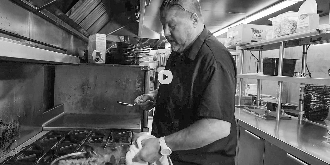 Chef Eric Nittolo is pictured making a dish while telling one of his many stories in the kitchen during the first pilot episode of the Online series “Eric Nittolo: Kitchen Renegade.” Courtesy photo