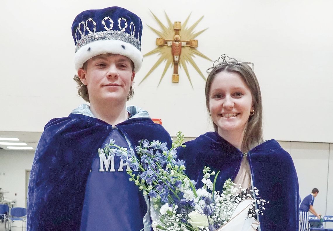 Lake Leelanau St. Mary senior Eli Kelenske (left) Sarah Bunek (right) Lake Leelanau St. Mary senior Eli Kelenske (left) Sarah Bunek (right) became royalty during the boys basketball game against TC Christian on Friday as they were named winter homecoming king and queen. Courtesy photo
