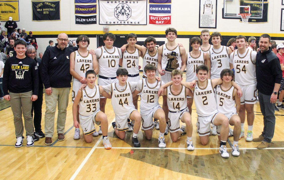 Glen Lake boys basketball captured its first district championship since 2021 with a 44-42 win over Frankfort on Friday, March 1. Enterprise photo by Brian Freiberger