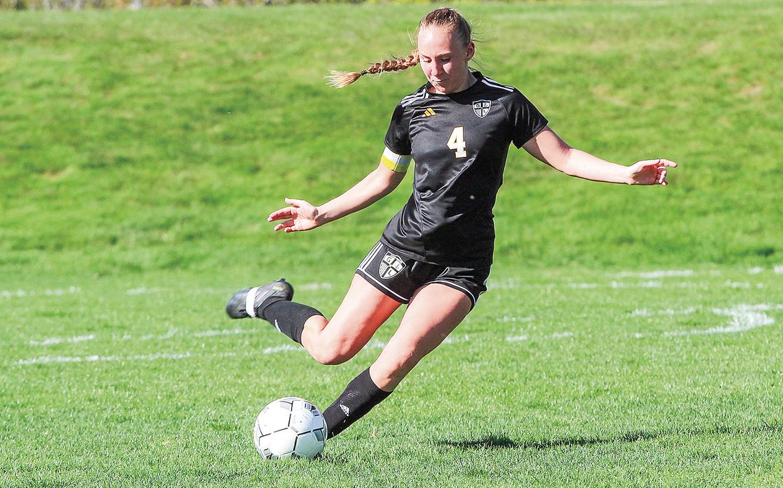 Glen Lake defender Autumn Staley clears the ball against Buckley on Monday. Enterprise photo by Brian Freiberger