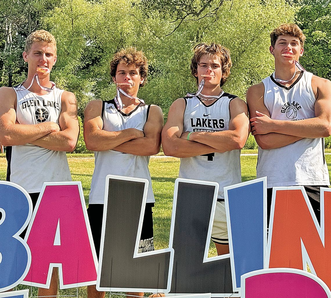Lakers win Lakers win at “Ballin at the Bay” 3-on-3 tournament in Elk Rapids last week in the 16-year-old to graduate division. Glen Lake Dylan Cundiff, Tyler Bixby, Gage Baker and junior Jacob Plamondon. Photo courtesy of Jill Plamondon